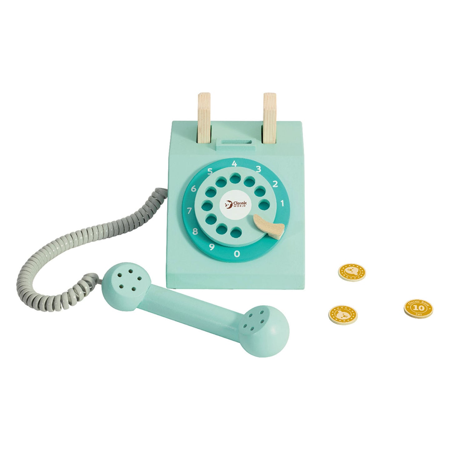 Klassische Welt der Welt Holz Retro Telefon Türkis