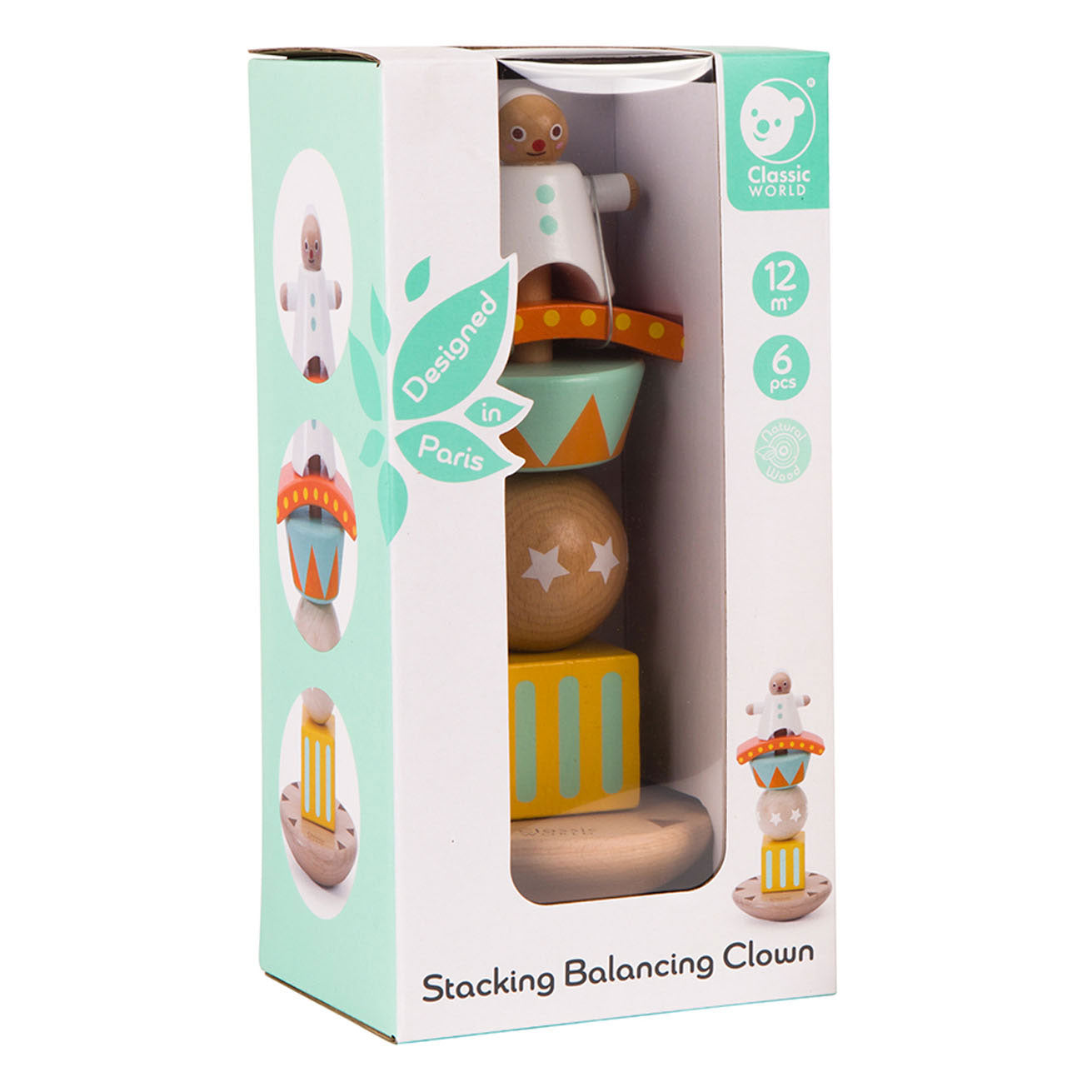 Klassischer Welt der Welt -Holzstapel und Balanspel Clown, 6dlg.