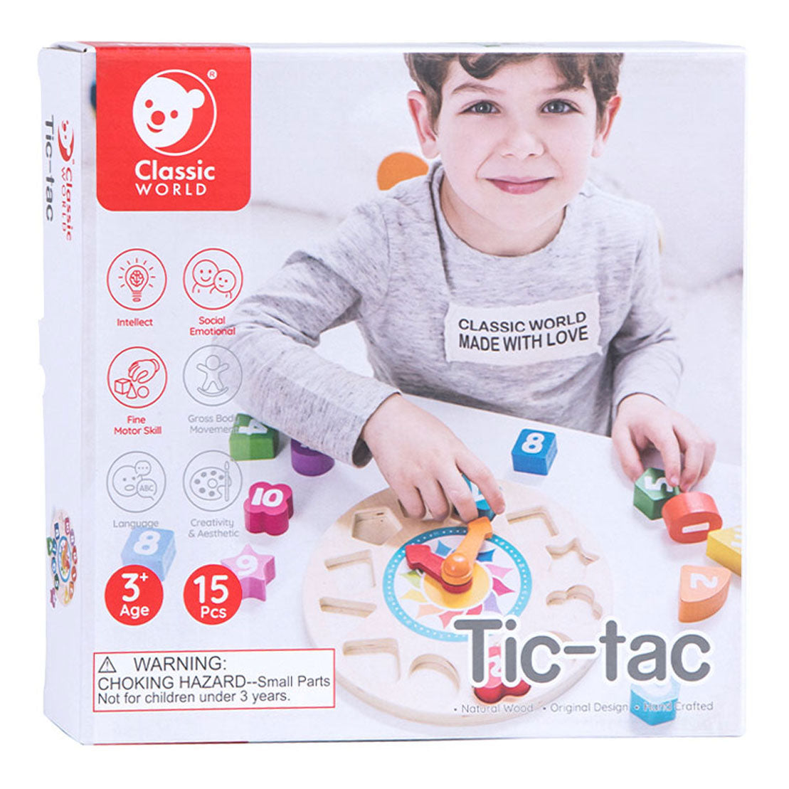 Klassische Welt-Welt-Holzlernuhr mit Formen Tic-Tac, 15dlg.
