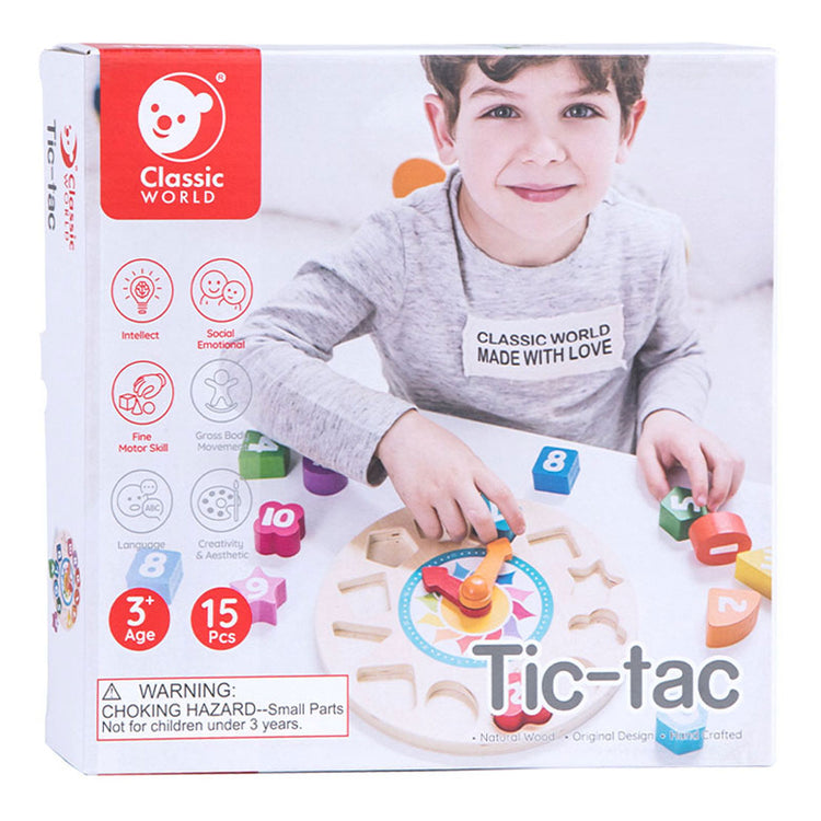 Klassische Welt-Welt-Holzlernuhr mit Formen Tic-Tac, 15dlg.