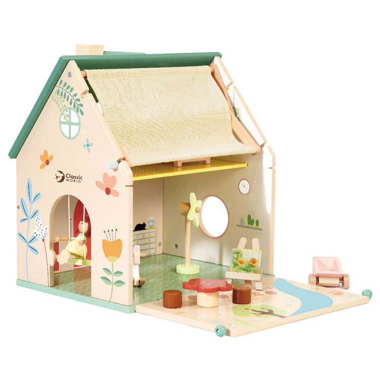 Klassiker World World Wooden Dollhouse mit Garten, 10dlg.
