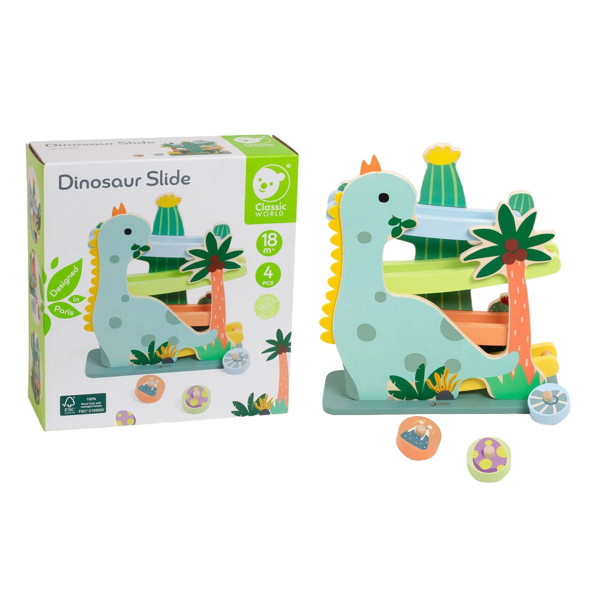 Klassische Welt der Welt Holz Ballenbaan Dinosaurus, 4dlg.
