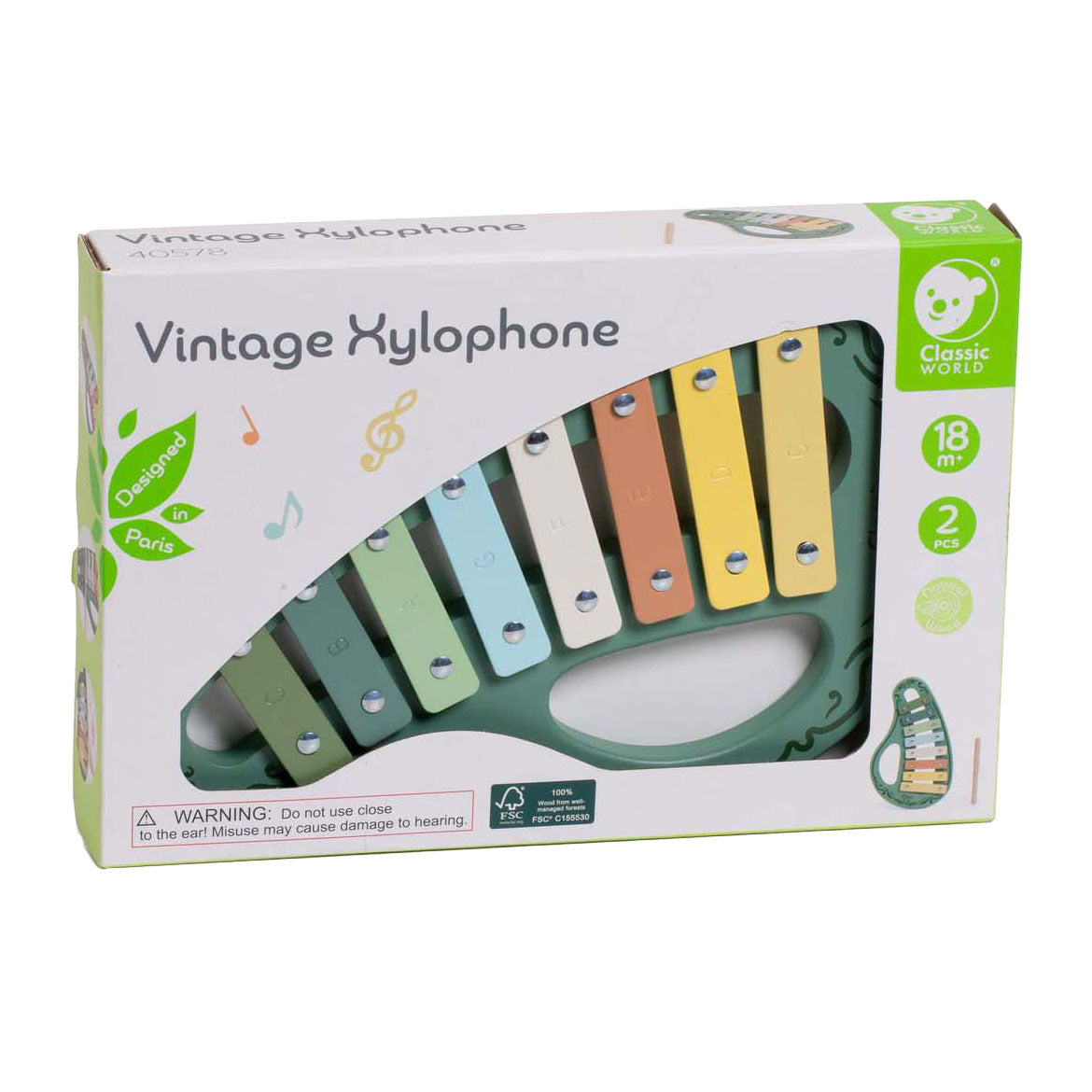 Klassische Welt Holz Vintage Xylophon Green 2dlg.