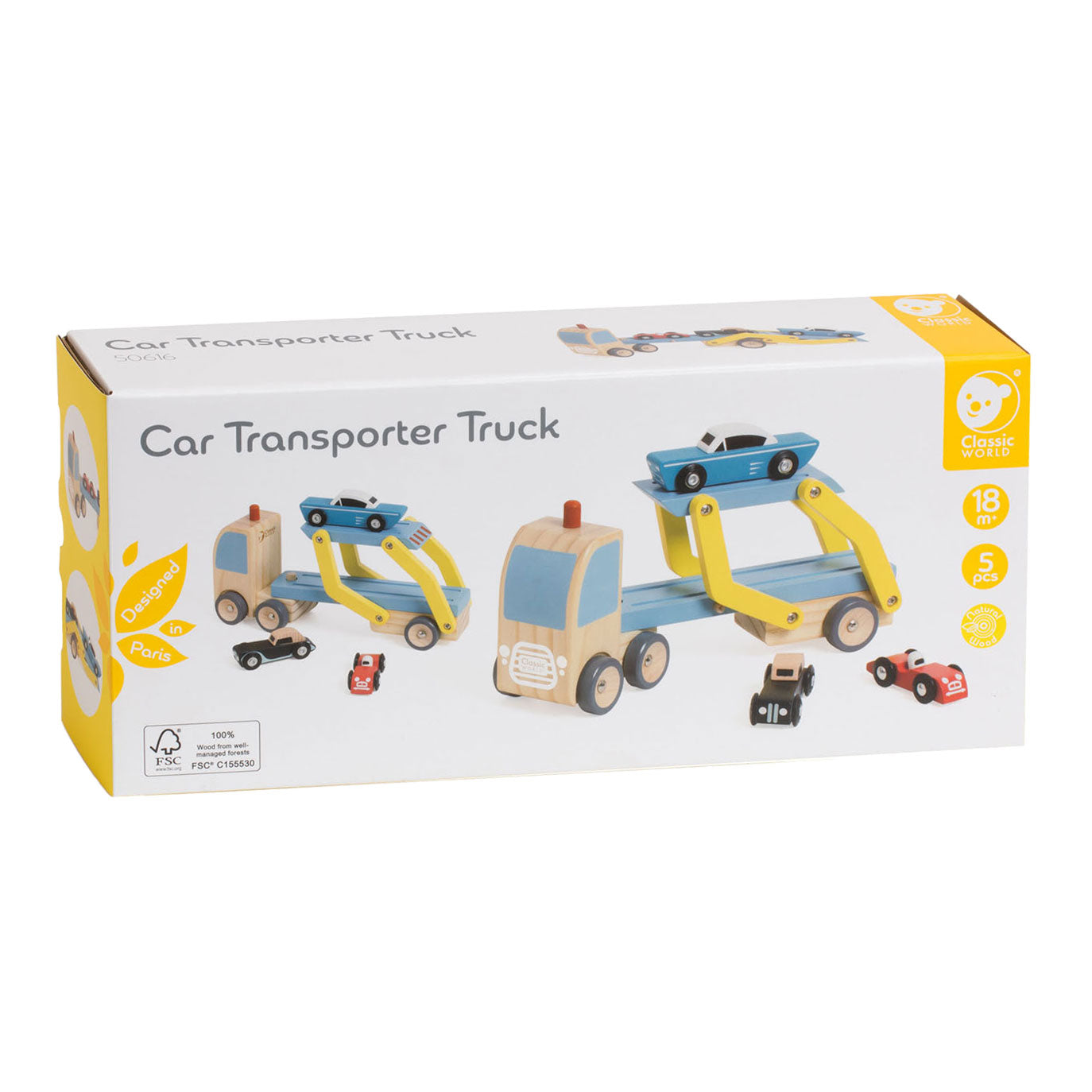 Klassiker Welt der Welt -Holztransporter mit 3 Autos