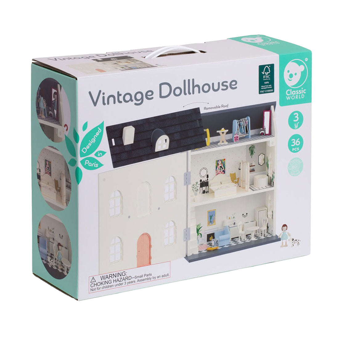 Klassiker World World Wooden Vintage Dollhouse, 36dlg.