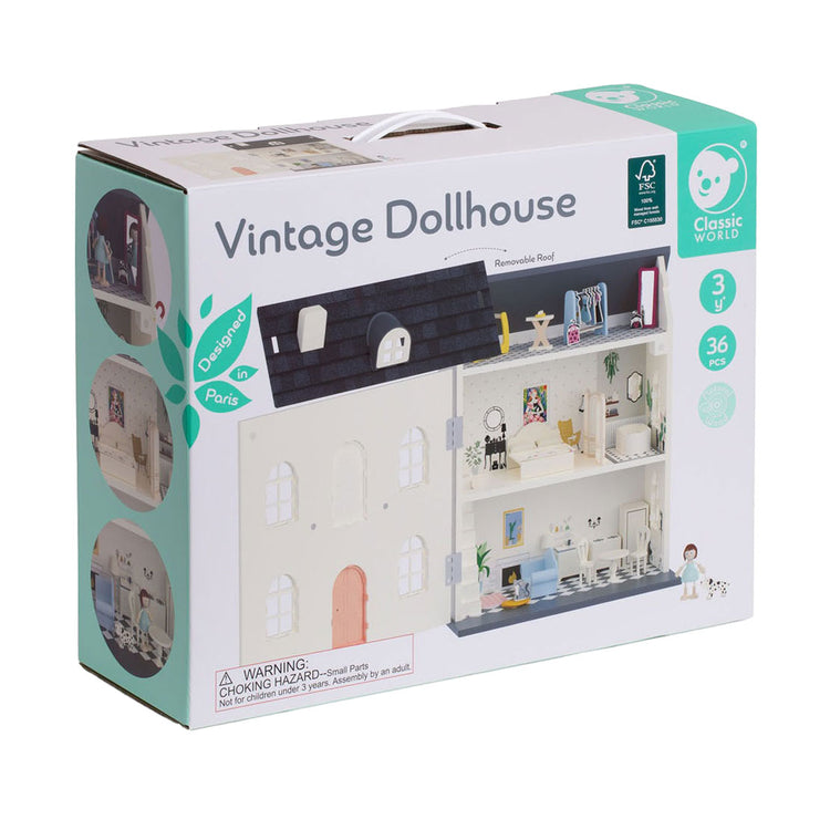 Klassiker World World Wooden Vintage Dollhouse, 36dlg.