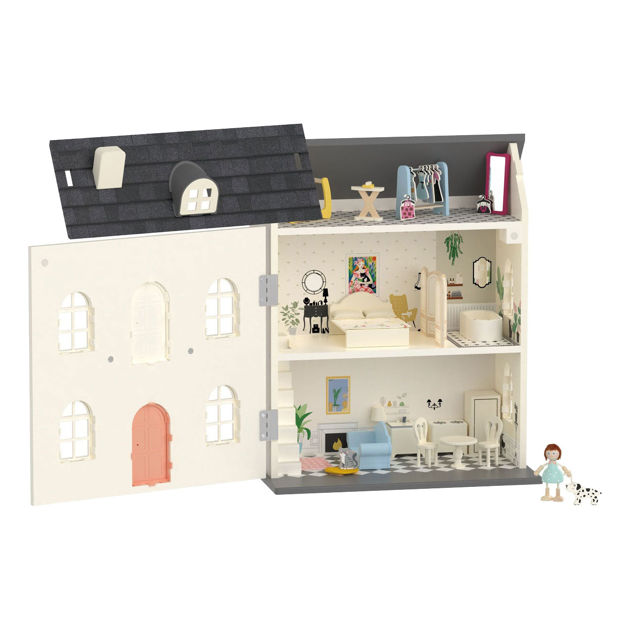 Klassiker World World Wooden Vintage Dollhouse, 36dlg.