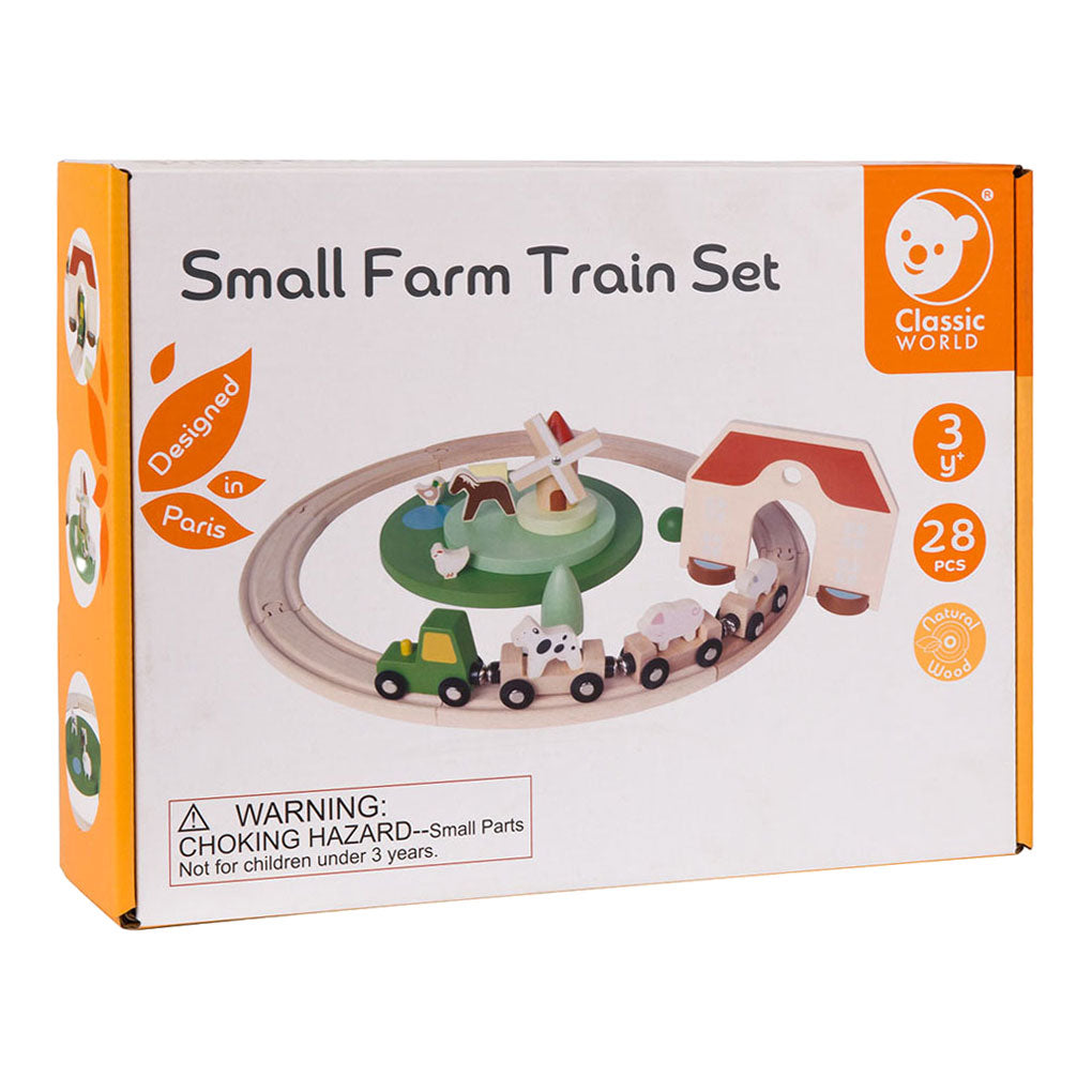 Classic World World Holz-Bauernhof-Eisenbahn-Spielset, 28-teilig.