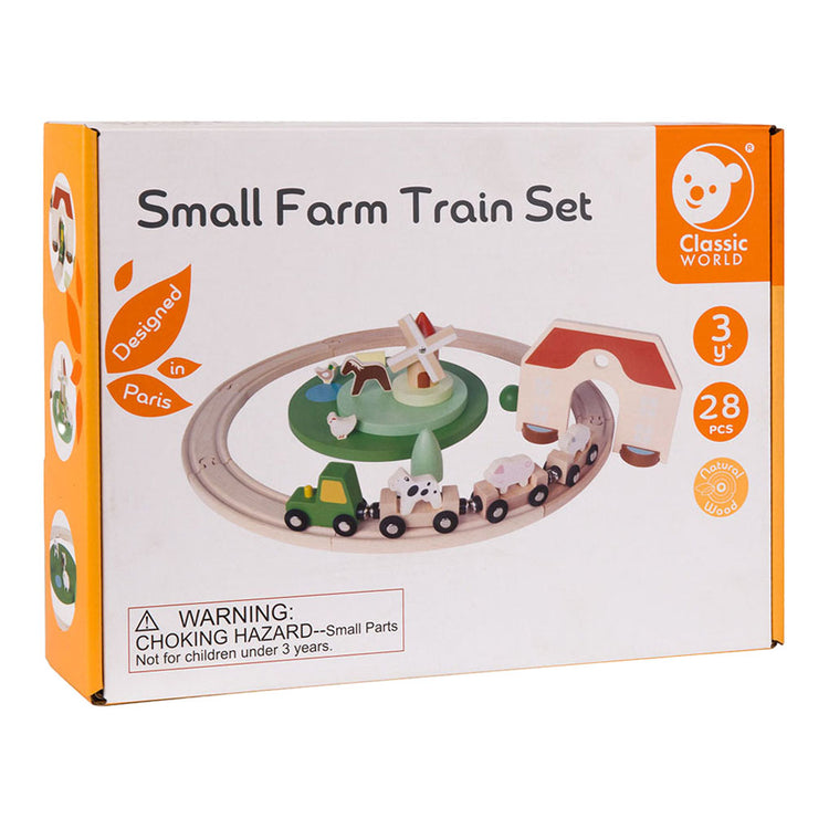 Classic World World Holz-Bauernhof-Eisenbahn-Spielset, 28-teilig.