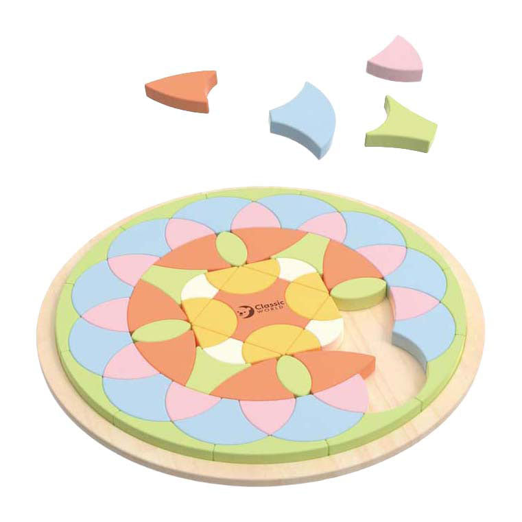 Klassisches Welt-Mandala-Puzzle aus Holz mit Blume