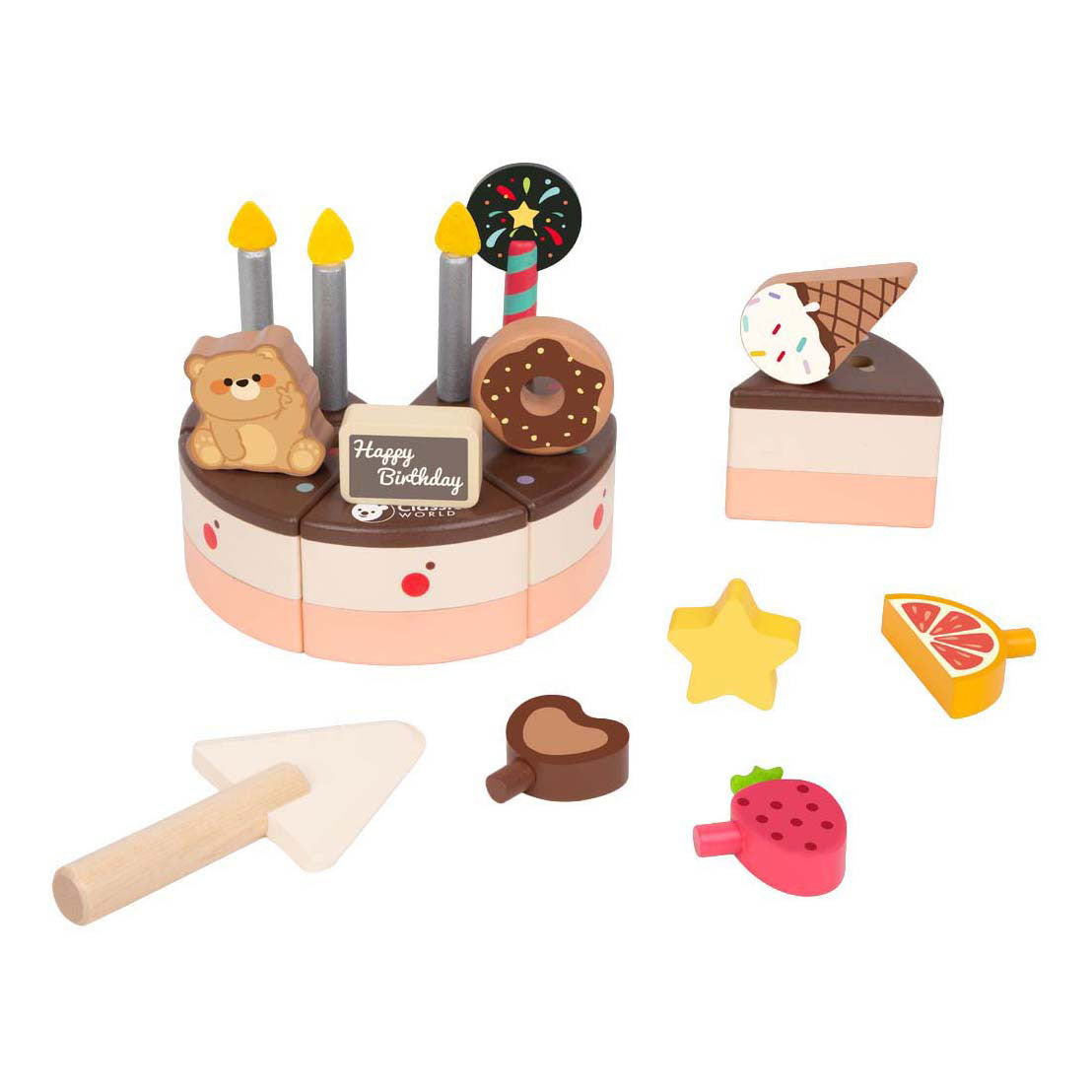 Klassischer Schokoladenkuchen aus Holz