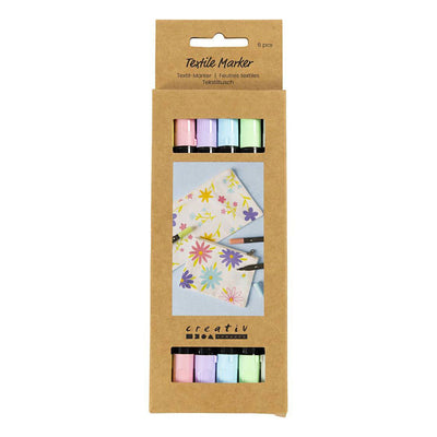 Creativ Company Textilmarker, Strichstärke 2,3 + 3,6 mm, Pastellfarben, 6 Stück 1 Box