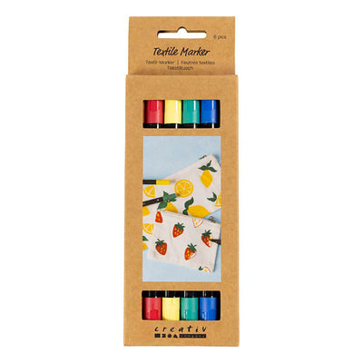 Creativ Company Textilmarker, Strichstärke 2,3 + 3,6, Standardfarben, 6 Stück 1 Box