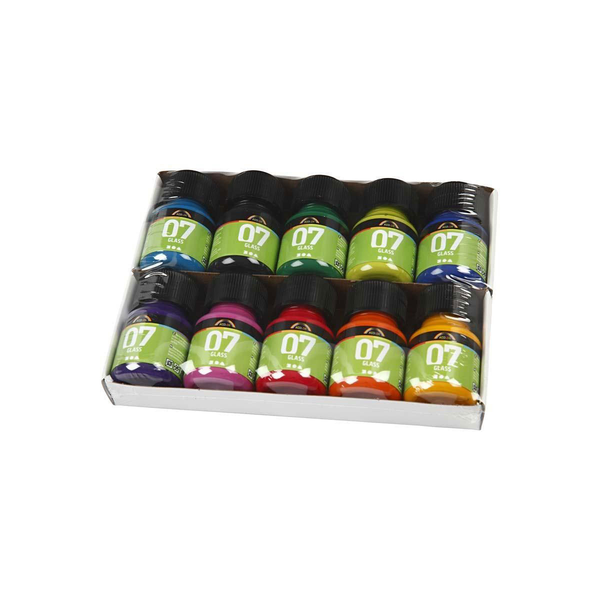 Permanente Glasfarbe - Set von 10 Farben, 30 ml