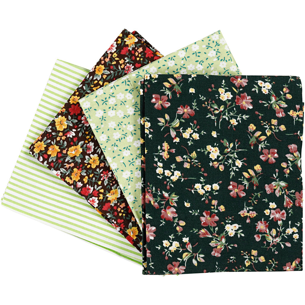 Patchwork Fabric Green 45x55 cm, 4st.