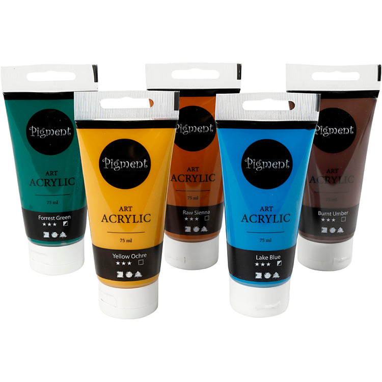 Creativ Company Pigment Art Acrylfarbe natürliche Farben, 5x75ml