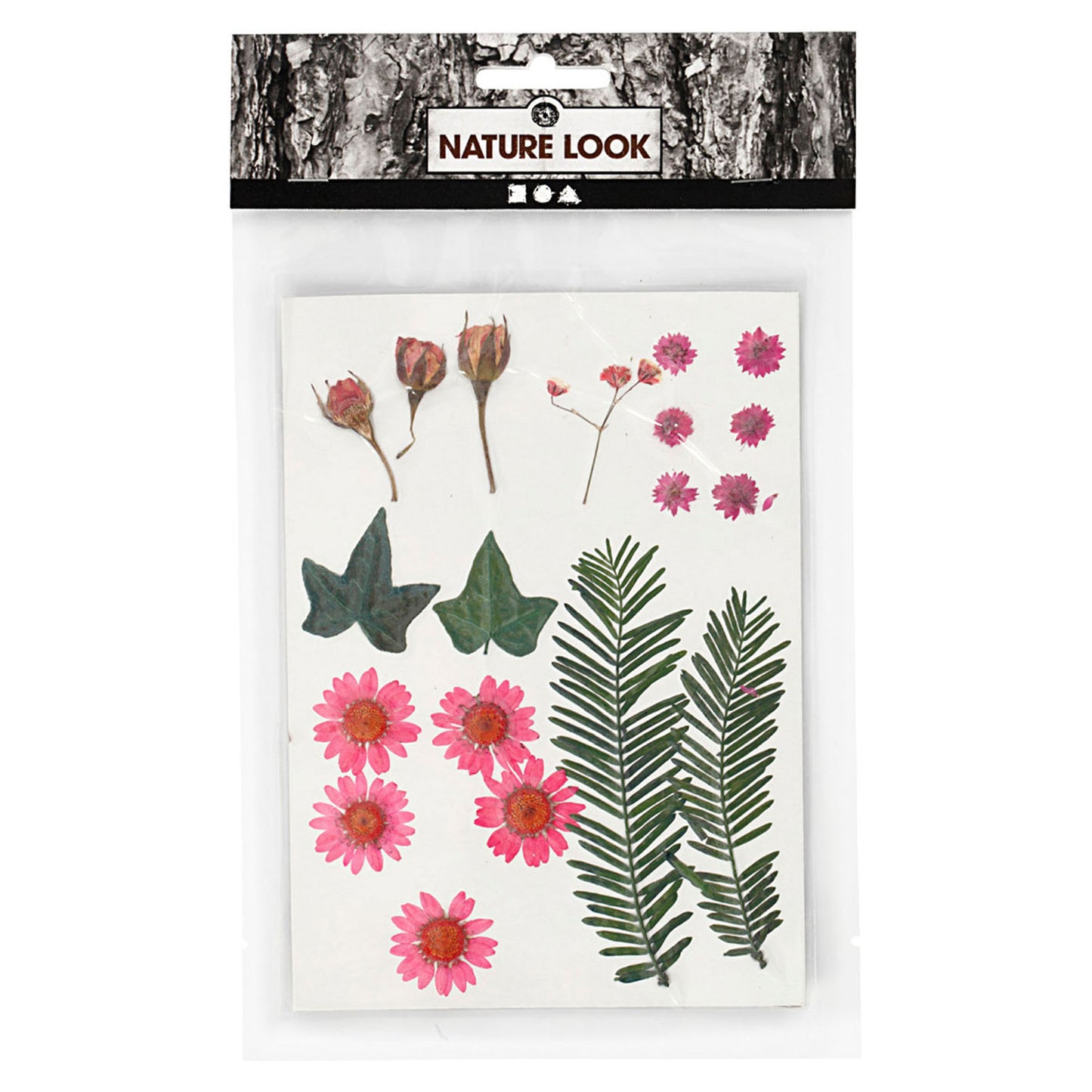 Getrocknete Blüten und Blätter hellrot, 19dlg.