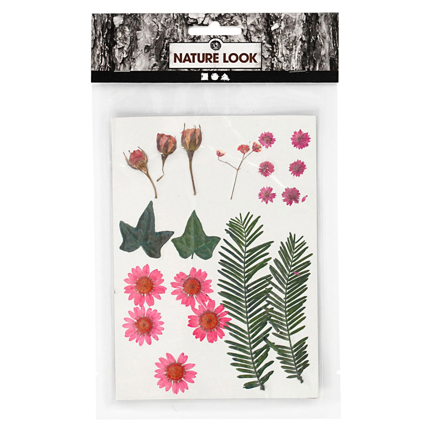 Getrocknete Blüten und Blätter hellrot, 19dlg.