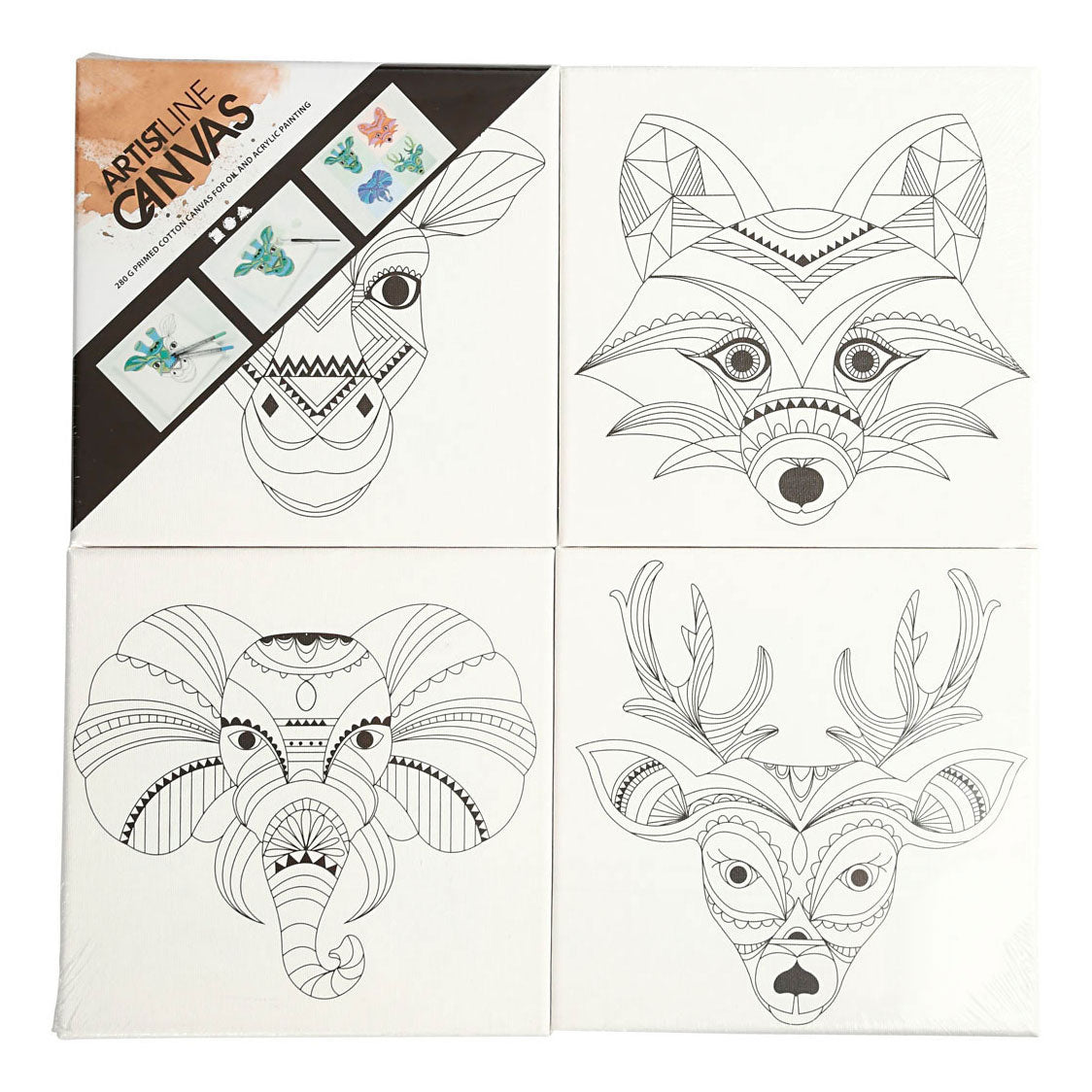 Creativ Company Canvas mit Tierdruck, 4st.
