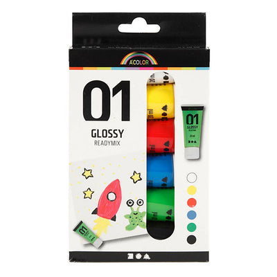 Creativ Company Acrylfarbe für Kidneren Glossy Standard Colors, 6x20ml