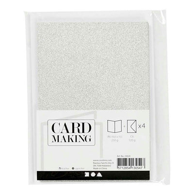 Creativ-Firmenkarten und Umschläge, Kartengröße 10,5 x 15 cm, Umschlaggröße 11,5 x 16,5 cm, Glitzer, 120+250 g, Silber, 4 Set 1 Box