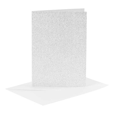 Creativ-Firmenkarten und Umschläge, Kartengröße 10,5 x 15 cm, Umschlaggröße 11,5 x 16,5 cm, Glitzer, 120+250 g, Silber, 4 Set 1 Box