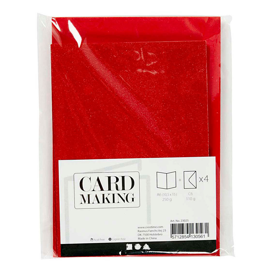 Creativ-Firmenkarten und Umschläge, Kartengröße 10,5 x 15 cm, Umschlaggröße 11,5 x 16,5 cm, Glitzer, 110+250 g, rot, 4 Set 1 Box