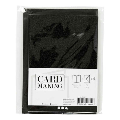 Creativ-Firmenkarten und Umschläge, Kartengröße 10,5 x 15 cm, Umschlaggröße 11,5 x 16,5 cm, Glitzer, 110+250 g, schwarz, 4 Set 1 Box