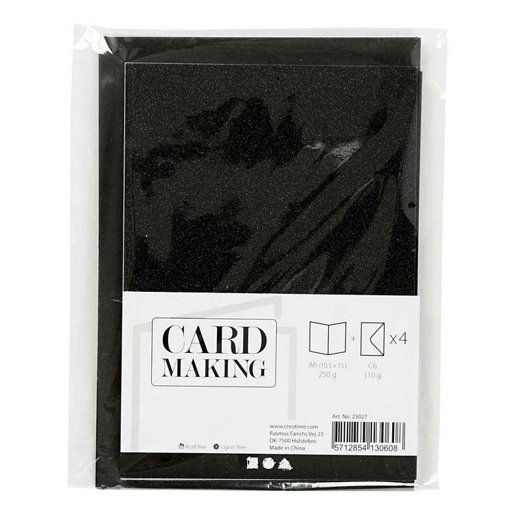 Creativ-Firmenkarten und Umschläge, Kartengröße 10,5 x 15 cm, Umschlaggröße 11,5 x 16,5 cm, Glitzer, 110+250 g, schwarz, 4 Set 1 Box