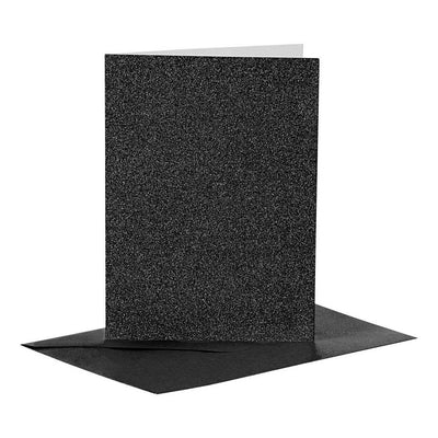 Creativ-Firmenkarten und Umschläge, Kartengröße 10,5 x 15 cm, Umschlaggröße 11,5 x 16,5 cm, Glitzer, 110+250 g, schwarz, 4 Set 1 Box