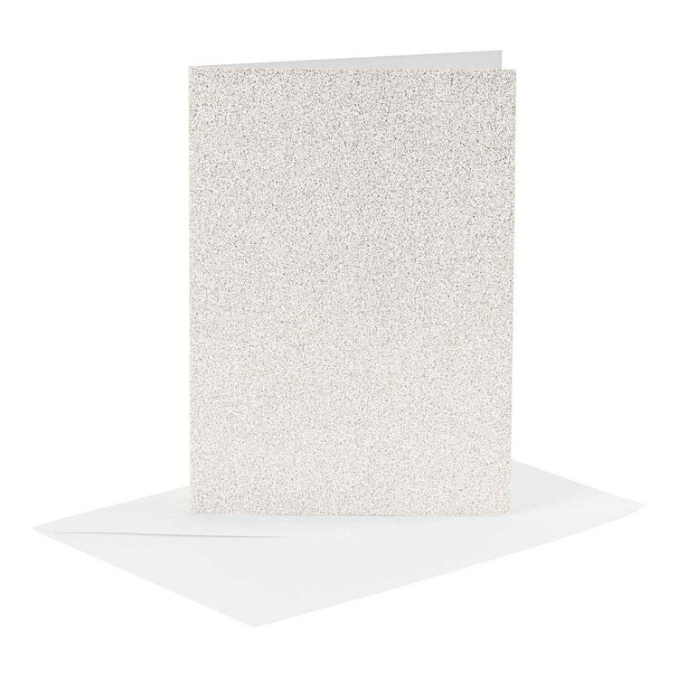 Creativ-Firmenkarten und Umschläge, Kartengröße 10,5 x 15 cm, Umschlaggröße 11,5 x 16,5 cm, Glitzer, 120+250 g, weiß, 4 Set 1 Box