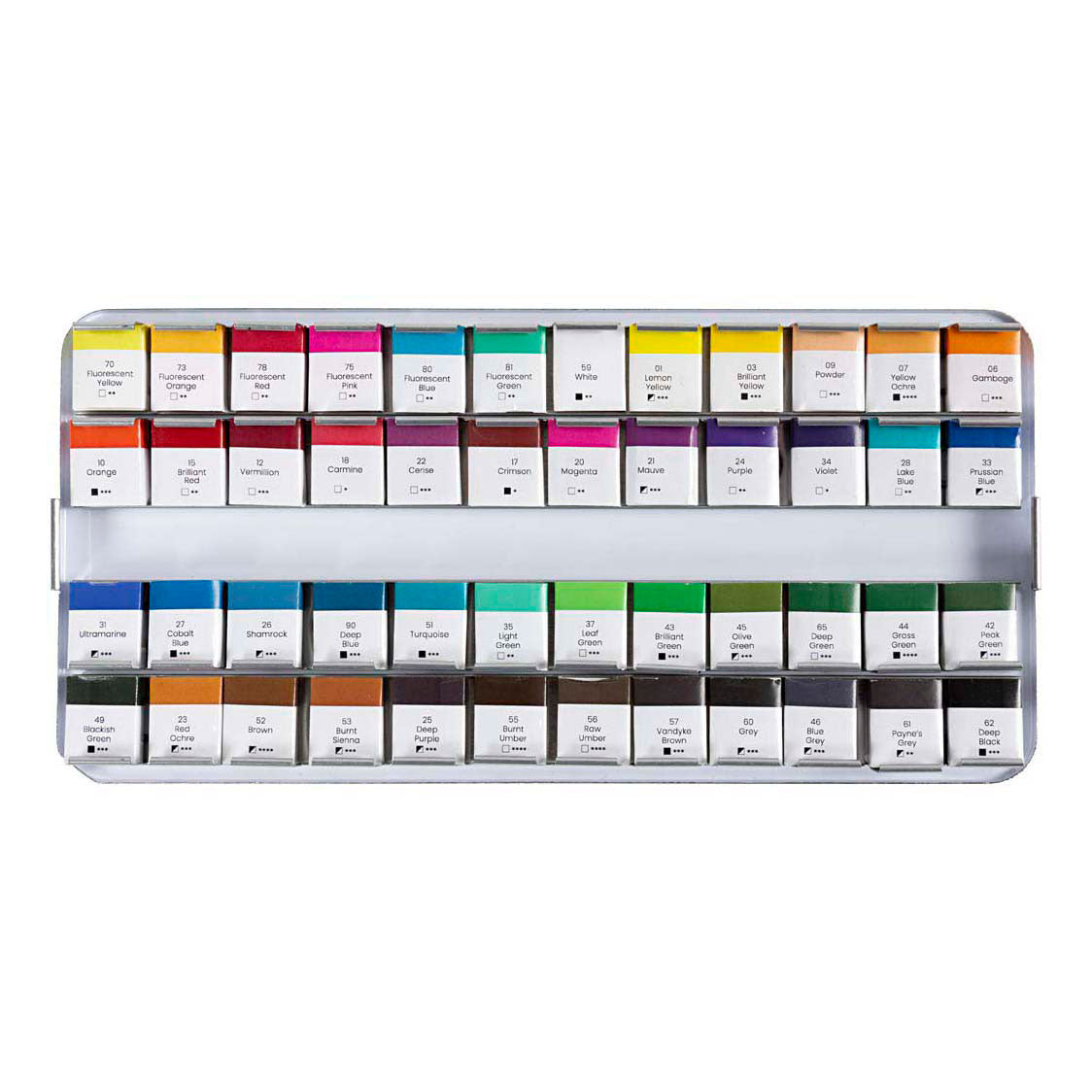 Creativ Company Art Aquarellfarbe, ½ Näpfchen, Größe 10x15x20 mm, Standardfarben, 48 Farben 1 Box