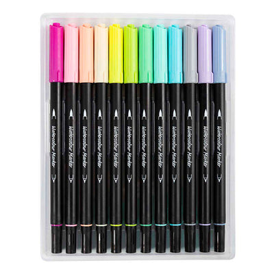 Creativ Company Aquarellmarker, Pastell, Strichstärke 2+4-8 mm, verschiedene Farben, 12 Stück 1 Box