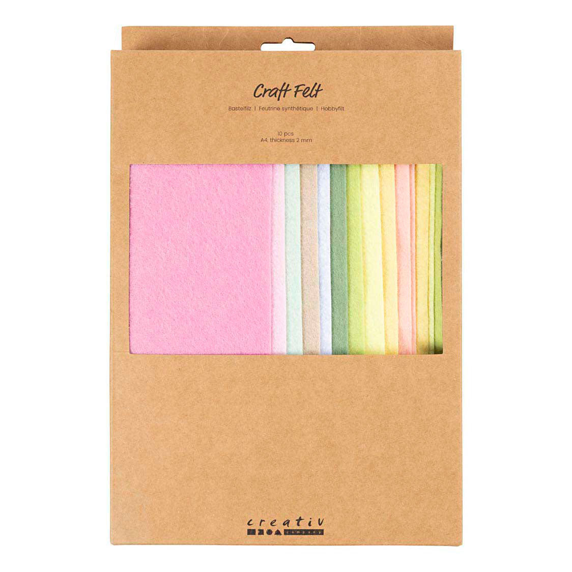 Creativ Company Hobbyfilz, A4, Blatt 210x297 mm, Stärke 2 mm, Pastellfarben, 10 Stück 1 Karton