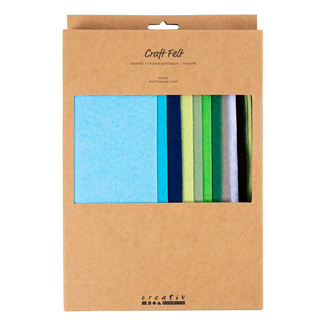 Creativ Company Hobbyfilz, A4, Blatt 210x297 mm, Stärke 2 mm, blaugrüne Harmonie, 10 Stück 1 Karton