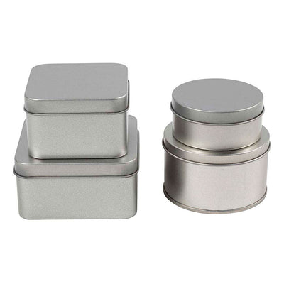 Creativ Company Dose, Kreis und Quadrat, H: 3-4,5 cm, T 6,5 + 7,5 cm, Maße 7x7 + 8,5x8,5 cm, graues Metall, 4 Stück 1 Box