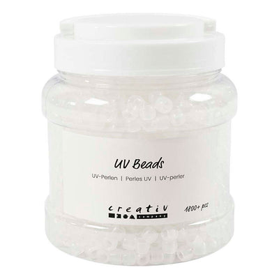Creativ Company UV-Perlen, L: 6 mm, D 8 mm, Lochgröße 4 mm, ca. Über 1800 Stück, verschiedene Farben, 320 g, 700 ml, 1 Karton