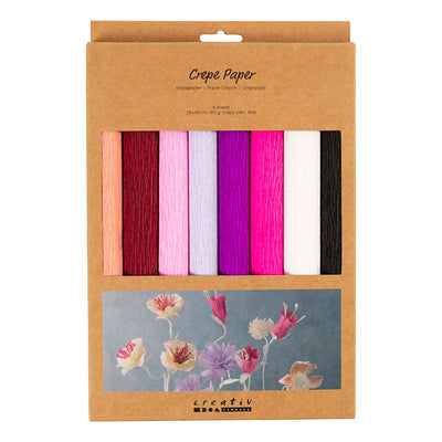 Creativ Company Krepppapier, Blatt 25 x 60 cm, Kreppverhältnis: 180 %, 105 g, Lila-Rosa-Harmonie, 8 Blatt 1 Karton