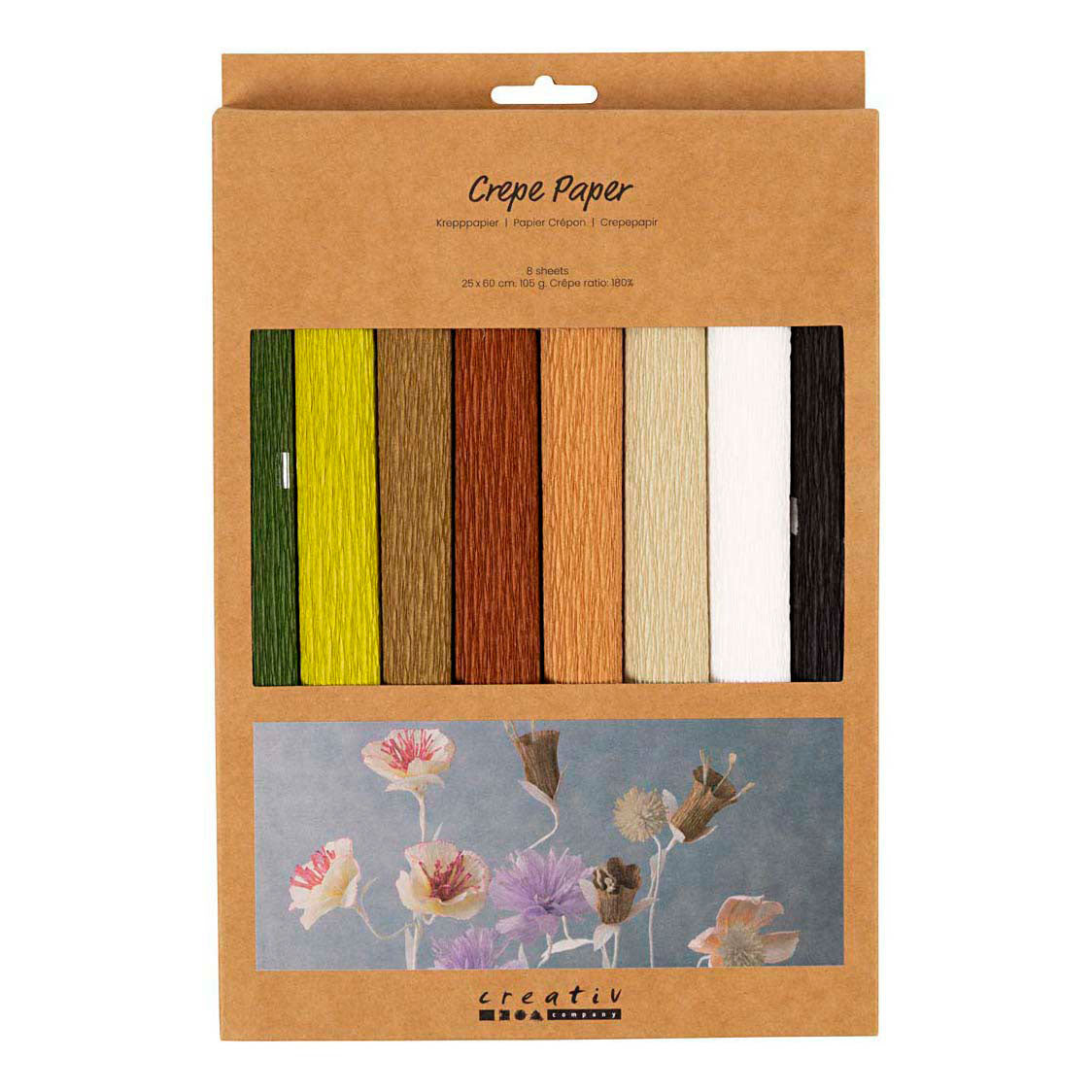 Creativ Company Krepppapier, Blatt 25x60 cm, Kreppverhältnis: 180 %, 105 g, natur, 8 Blatt 1 Karton