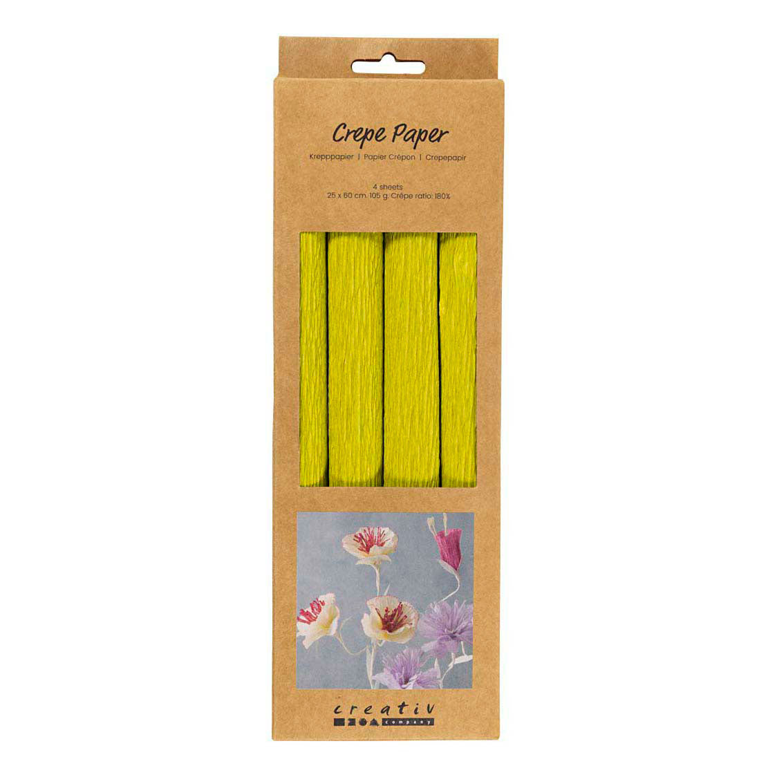 Creativ Company Krepppapier, Blatt 25x60 cm, Kreppverhältnis: 180 %, 105 g, hellgrün, 4 Blatt 1 Karton