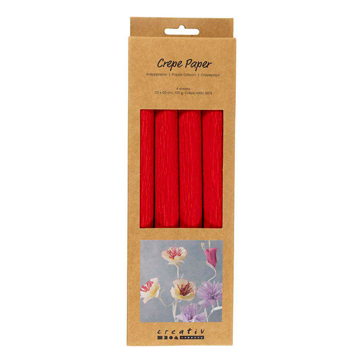 Creativ Company Krepppapier, Blatt 25x60 cm, Kreppverhältnis: 180 %, 105 g, rot, 4 Blatt 1 Karton
