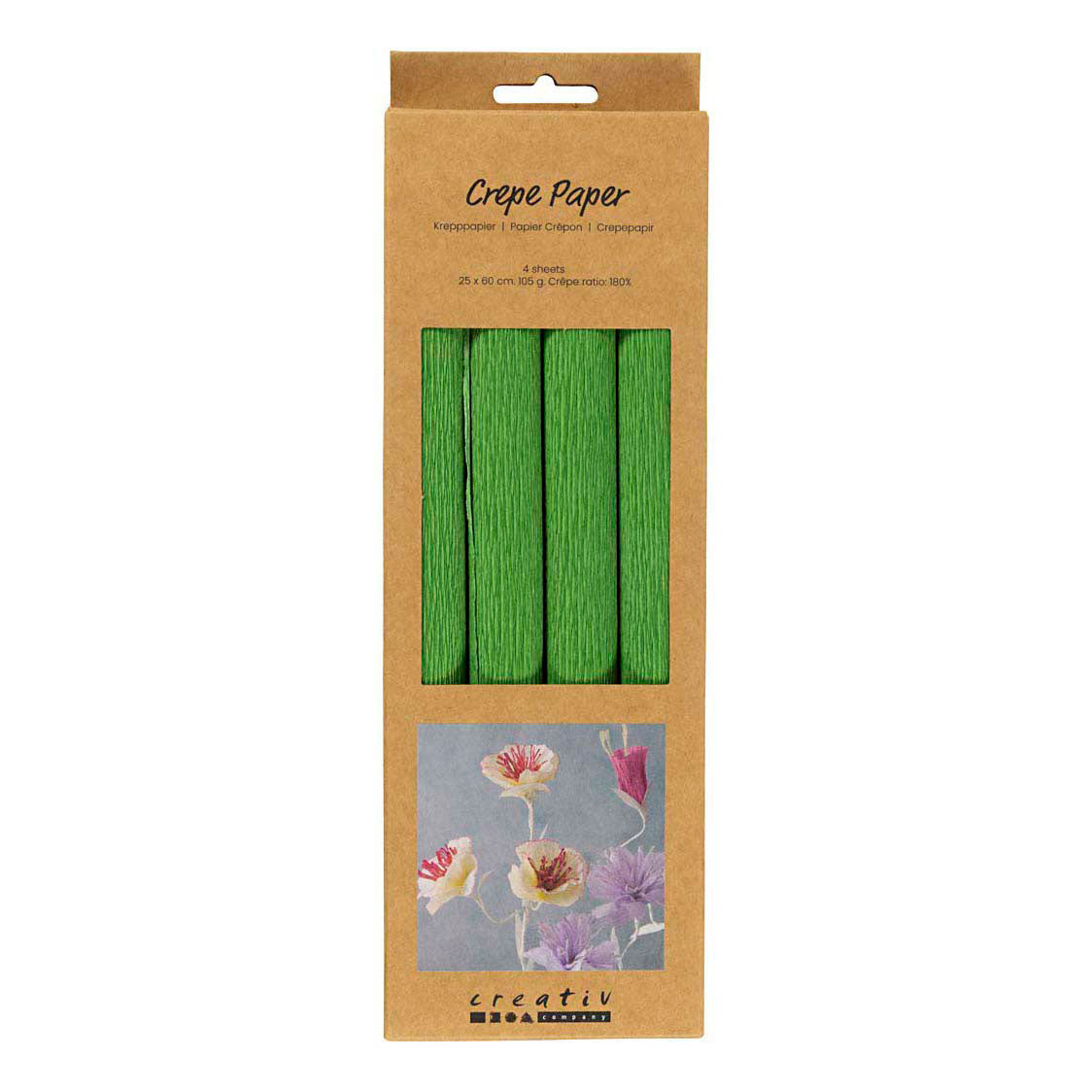 Creativ Company Krepppapier, Blatt 25 x 60 cm, Kreppverhältnis: 180 %, 105 g, Limettengrün, 4 Blatt 1 Karton