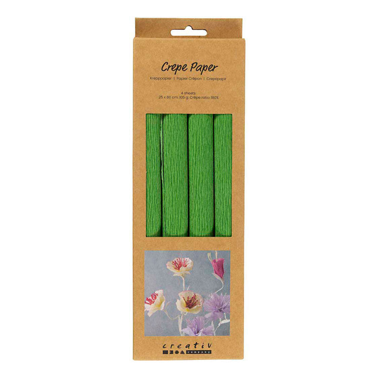 Creativ Company Krepppapier, Blatt 25 x 60 cm, Kreppverhältnis: 180 %, 105 g, Limettengrün, 4 Blatt 1 Karton