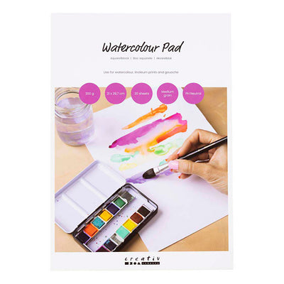 Creativ Company Aquarellblock, A4, Blatt 210 x 297 mm, kaltgepresst, mittlere Körnung, 300 g, weiß, 20 Blatt 1 Stück