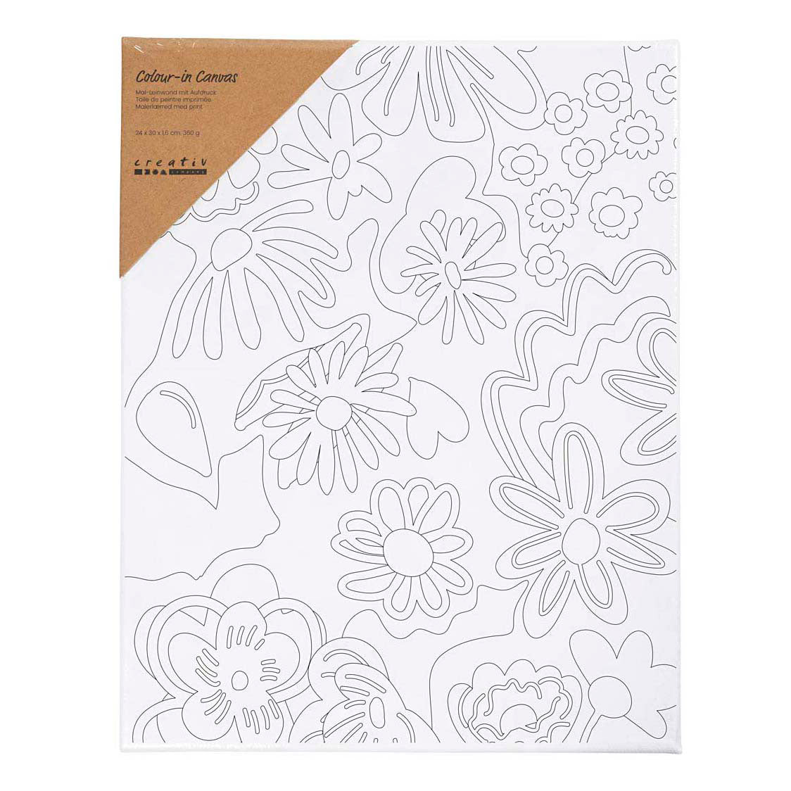 Creativ Company Malleinwand mit Druck, Blumen, D: 1,6 cm, Größe 24x30 cm, 360 g, 1 Stück