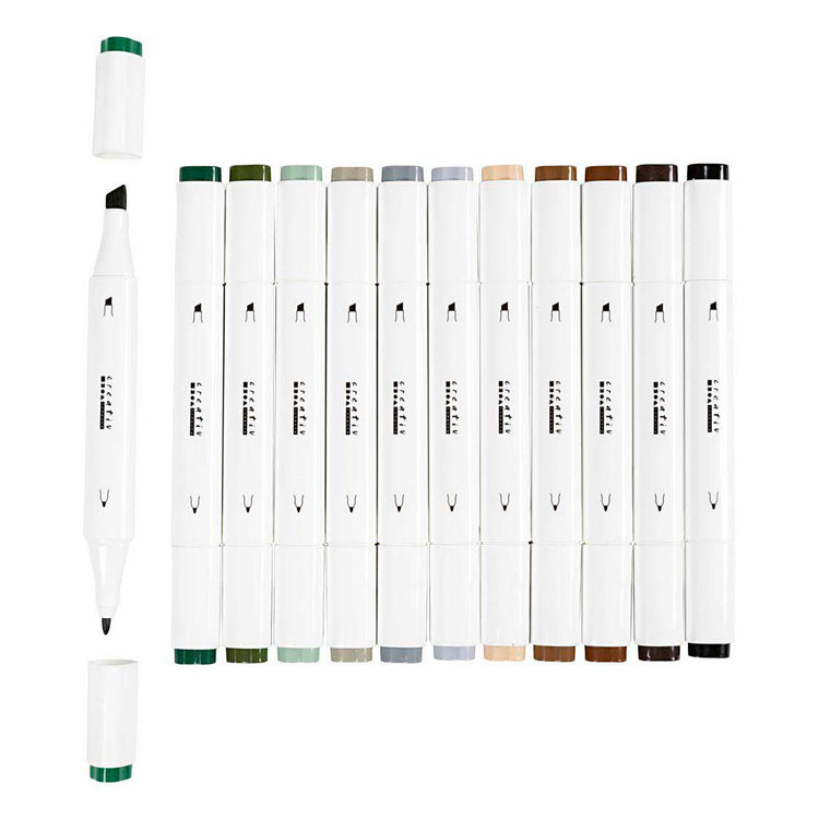 Creativ Company Zeichenmarker, Strichstärke 1+8 mm, Naturfarben, 12 Stück 1 Box