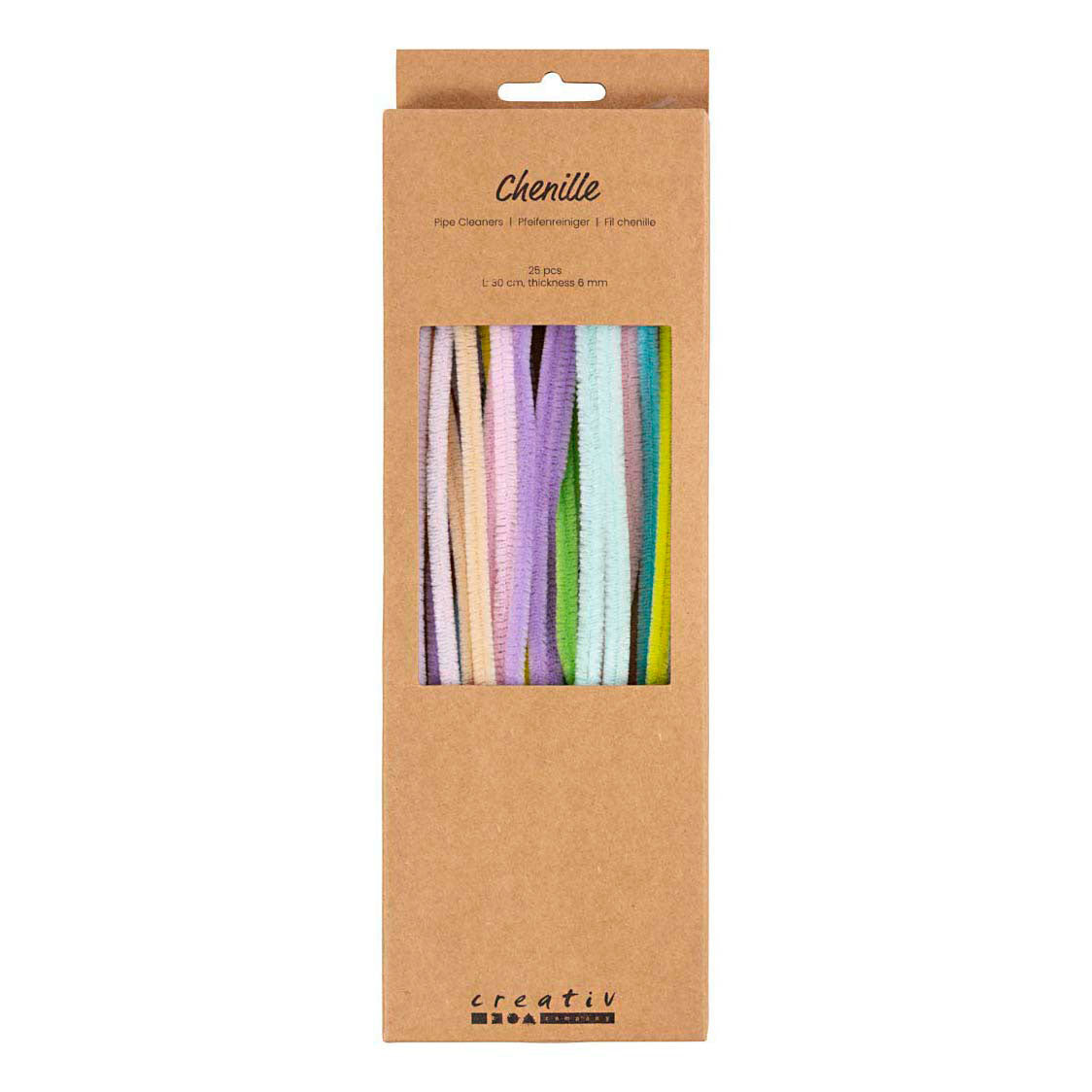 Creativ Company Chenille, L: 30 cm, Stärke 6 mm, Pastellfarben, 25 div. 1 Box
