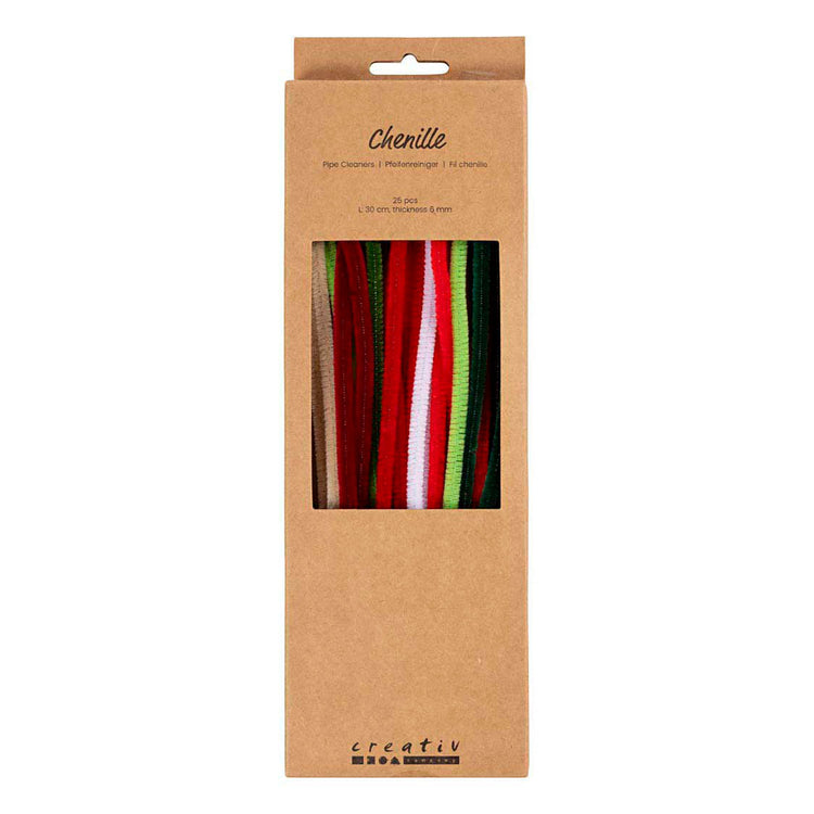 Creativ Company Chenille, L: 30 cm, Stärke 6 mm, Weihnachtsfarbe, 25 div. 1 Box
