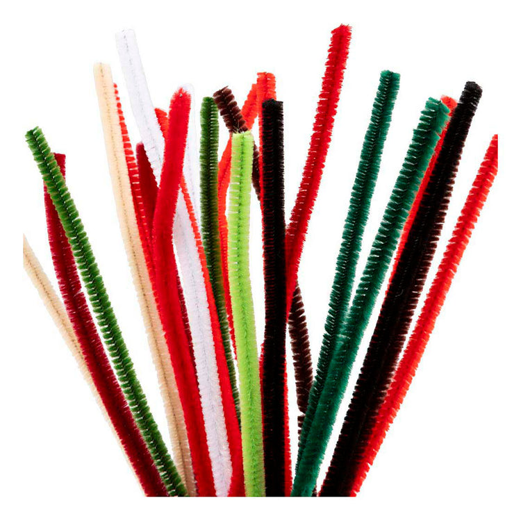 Creativ Company Chenille, L: 30 cm, Stärke 6 mm, Weihnachtsfarbe, 25 div. 1 Box