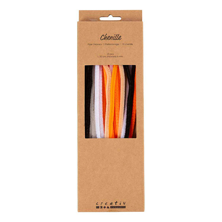Creativ Company Chenille, L: 30 cm, Stärke 6 mm, Halloween-Farben, 25 div. 1 Box